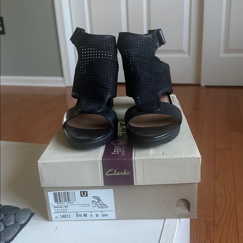 Clarks Black Open-Toe Perforated Sandals